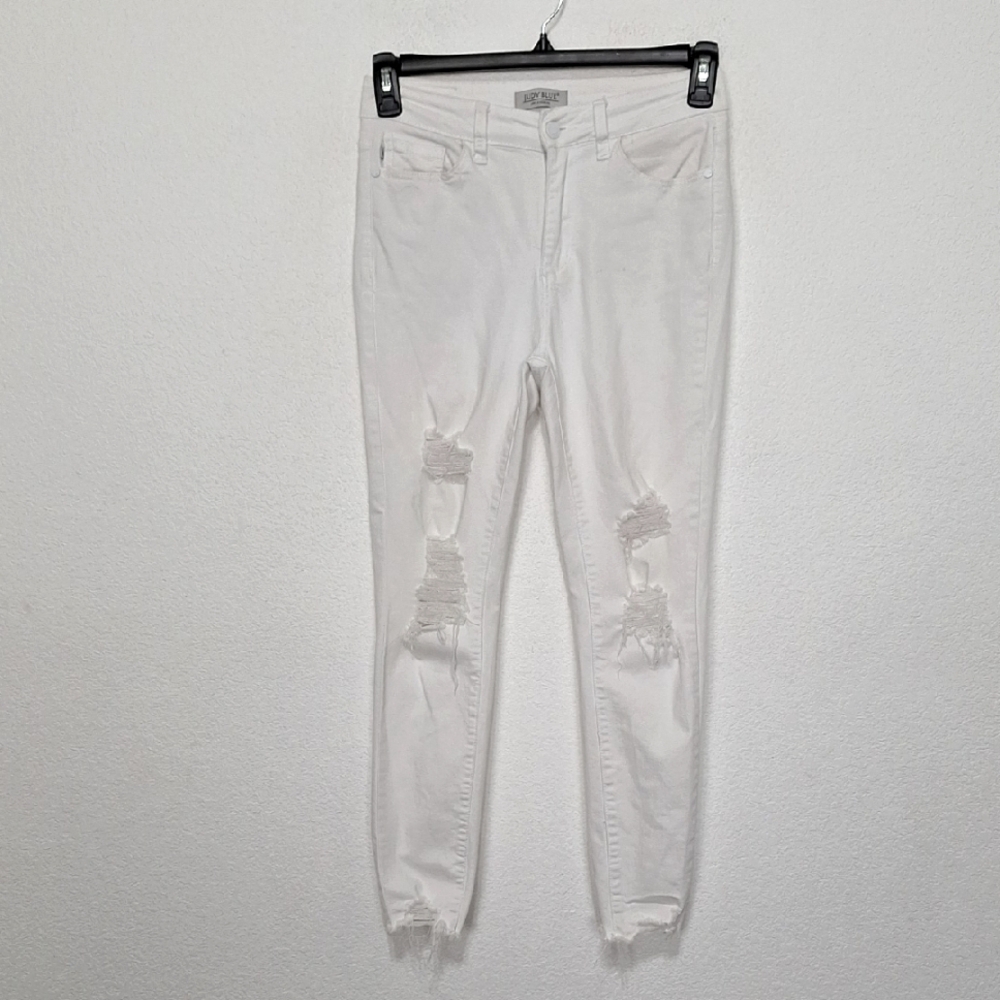 Judy Blue Women's White Grunge Boho High Rise Distressed Denim Jeans Size 27